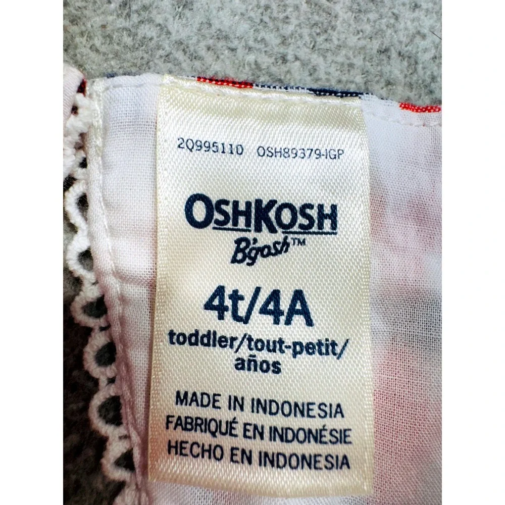 OshKosh Bgosh Tiered Dress Kids 4T Red White Blue Gingham Plaid Americana